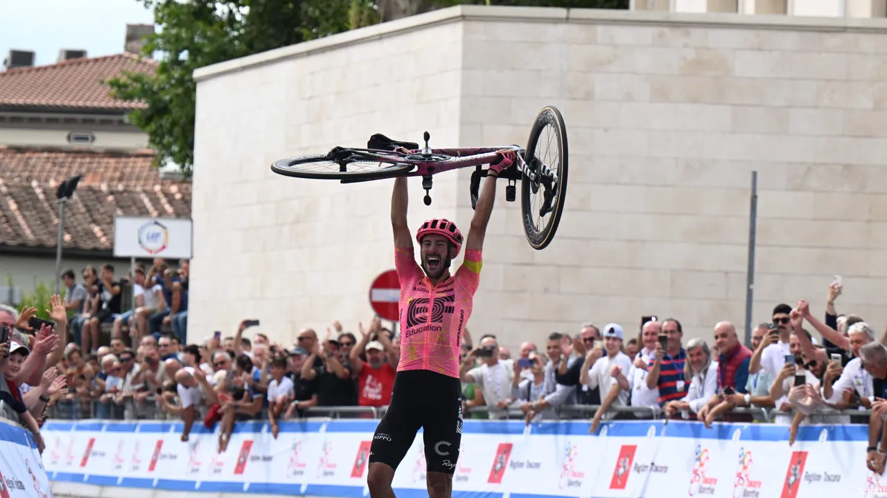Bettiol won this year for EF Education-EasyPost, but now rides for Astana