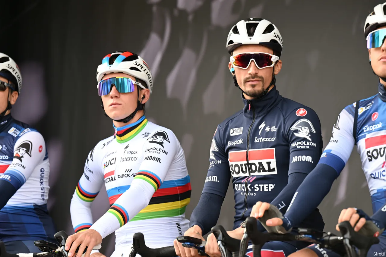 Evenepoel (left) and Alaphilippe (right) no longer together on one team...