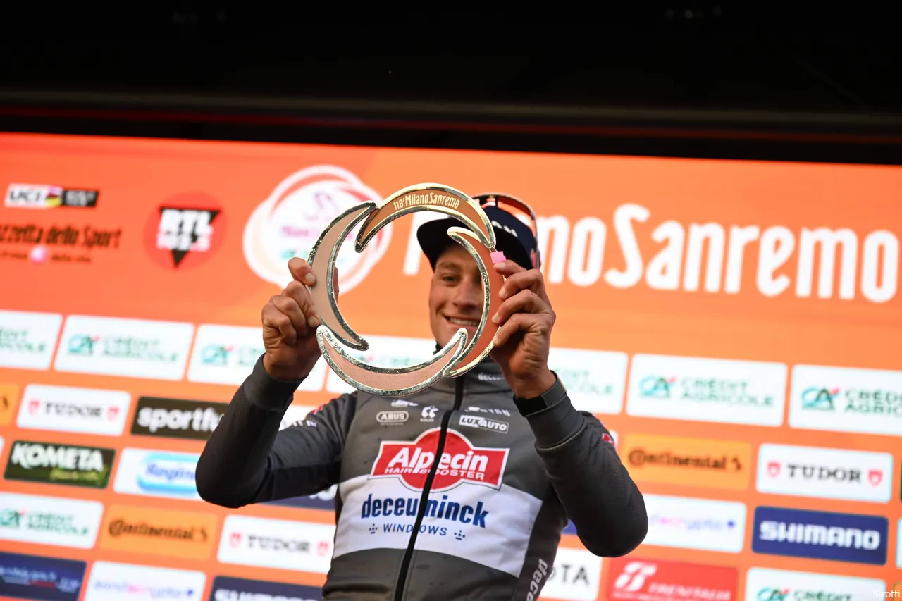 Van der Poel with his second Milan-San Remo trophy