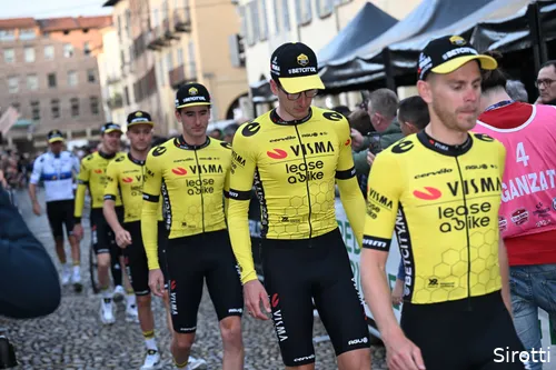 Julien Vermote, pictured here on the right heading to the start podium