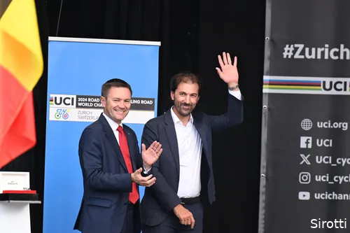 Lappartient during the World Championships with Fabian Cancellara&nbsp;