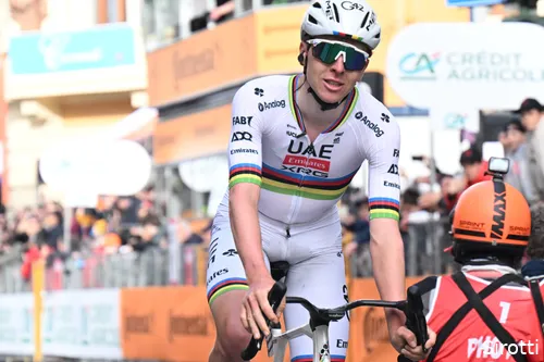 Tadej Pogacar was defeated by Van der Poel in the final sprint.