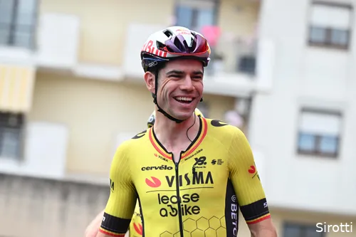 Smiles before the start, but not after the finish for Wout van Aert.