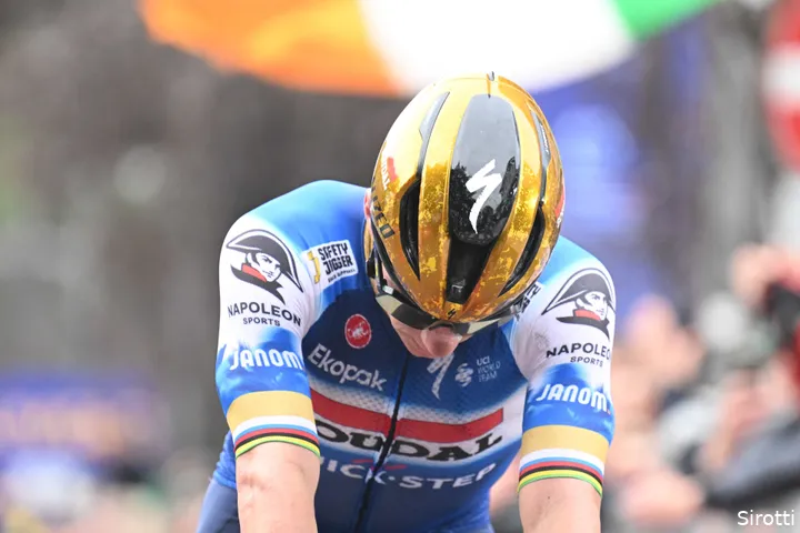 <i>Evenepoel bolts across the finish line after the Tour of Lombardy</i>