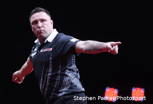 Gerwyn Price in action at the New Zealand Darts Masters