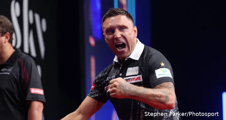 Gerwyn Price celebrates.