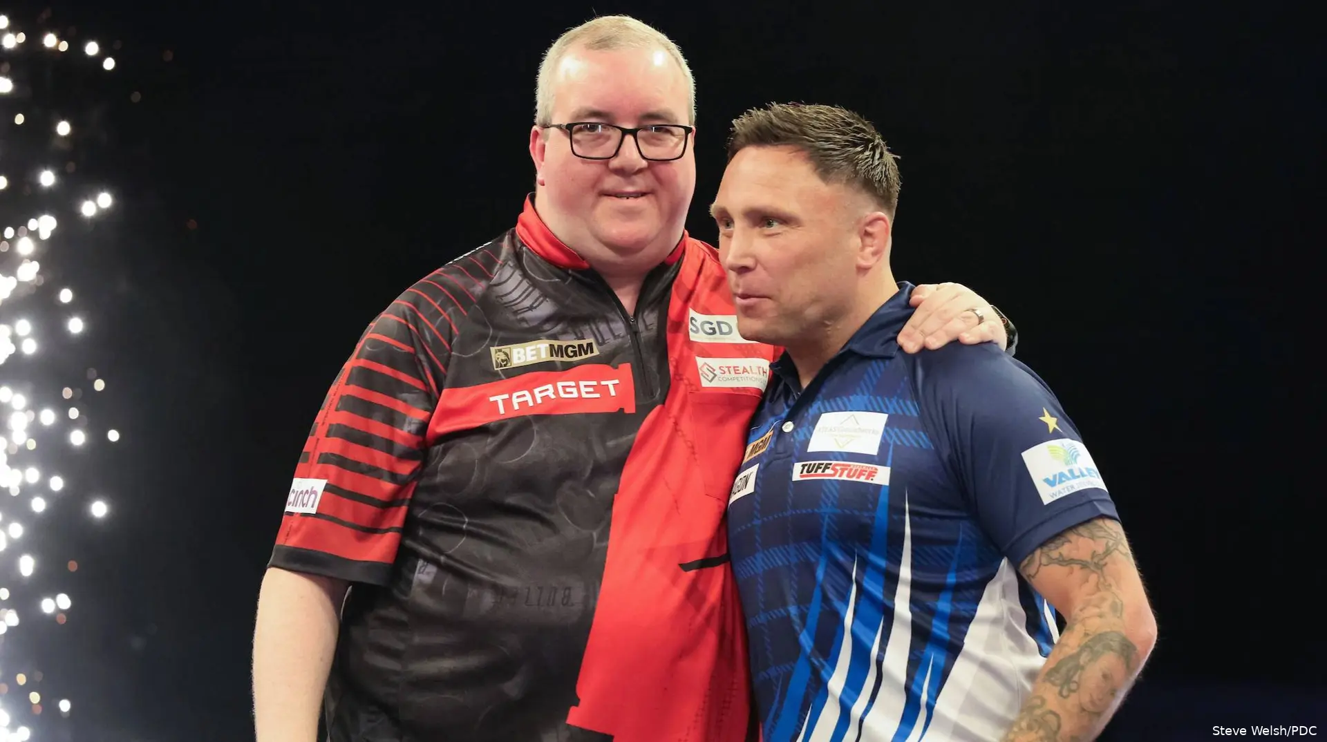 Stephen Bunting places his hand on Gerwyn Price’s shoulder