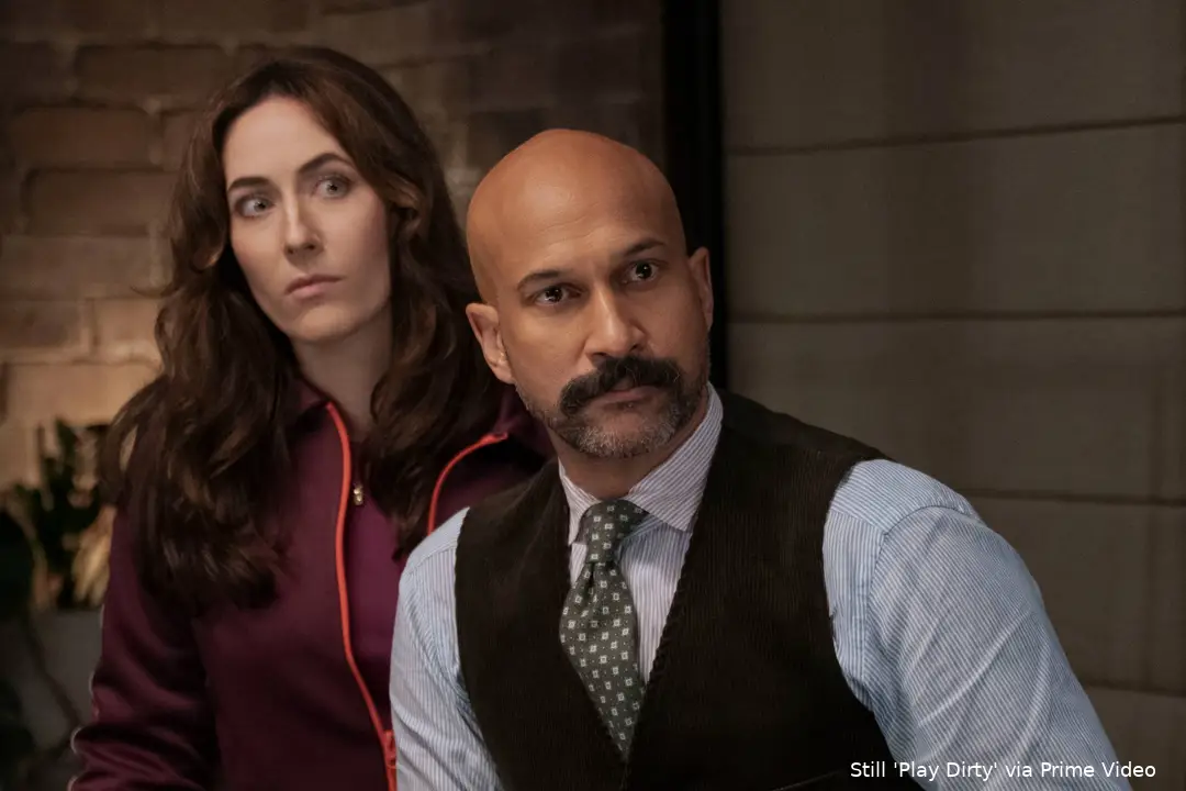Brenda (Claire Lovering) and Ed (Keegan-Michael Key) in PLAY DIRTY. Photo Credit_ Jasin Boland Prime © Amazon Content Services LLC