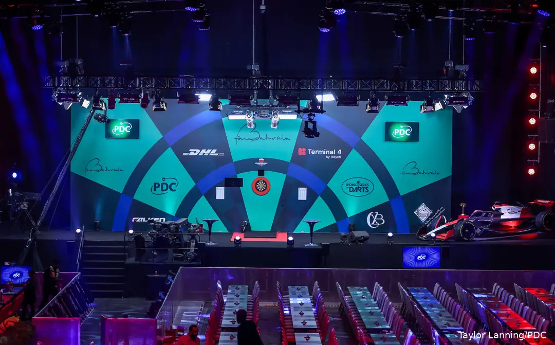 The stage of the 2026 Bahrain Darts Masters