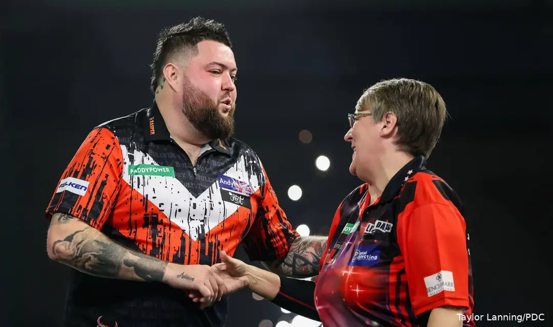 Michael Smith &amp;amp;amp; Lisa Ashton nach ihrem Match bei der WM Darts 2026