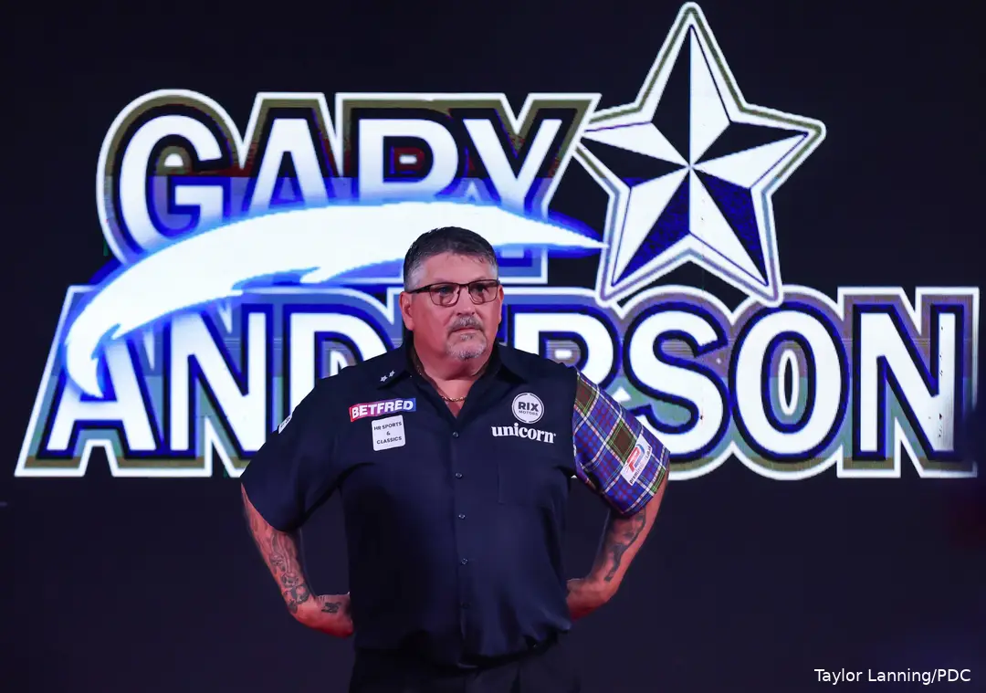 Gary Anderson beim World Matchplay 2026.