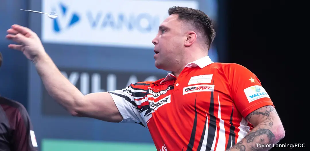 Gerwyn Price in actie op de Winmau World Masters