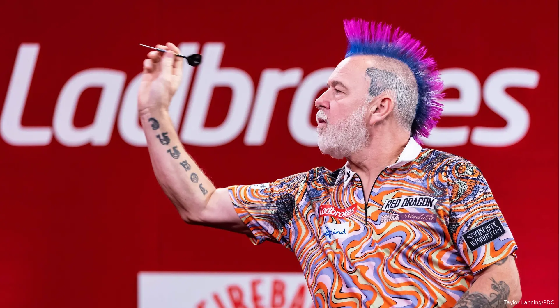 Peter Wright in actie op de UK Open