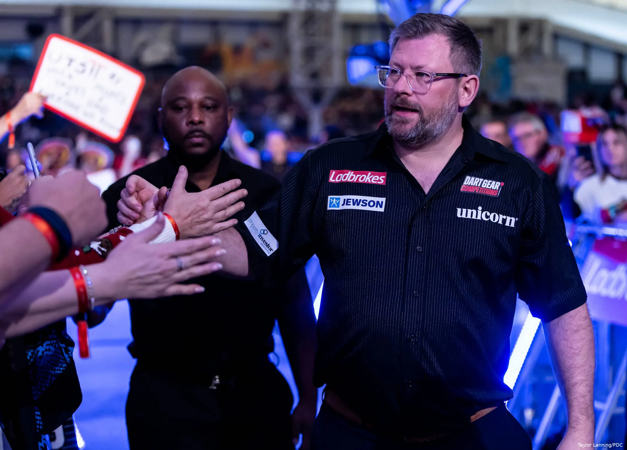 James Wade taking a break from signing autographs on the walk-on in Minehead