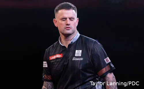 Luke Woodhouse shuts his eyes during Players Championship Finals.