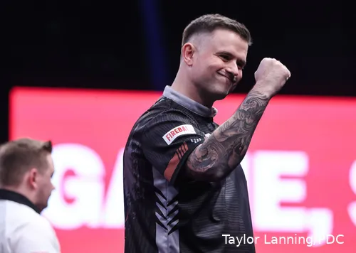 Luke Woodhouse all smiles at the 2026 Winmau World Masters
