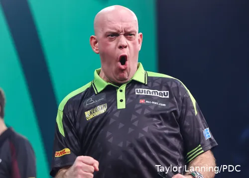 Michael van Gerwen roars.