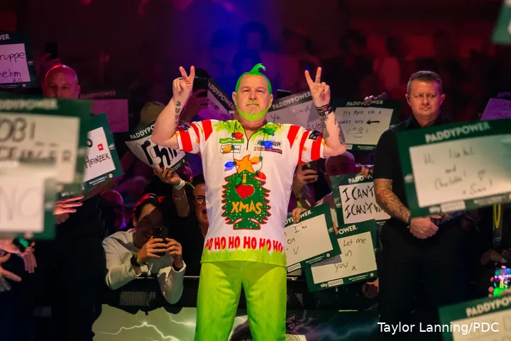 Wright's colourful Christmas outfits have become an Ally Pally tradition&nbsp;