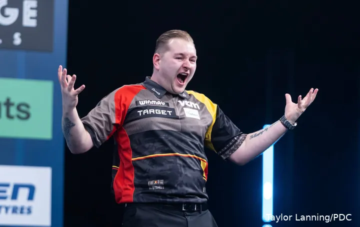 Dimitri Van den Bergh went down against Martin Schindler at the Belgian Darts Open