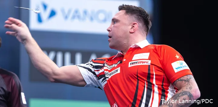 Gerwyn Price in actie op de Winmau World Masters