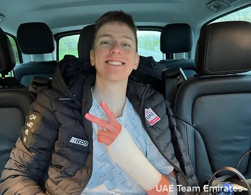 Pogacar op de avond na zijn crash in Luik-Bastenaken-Luik