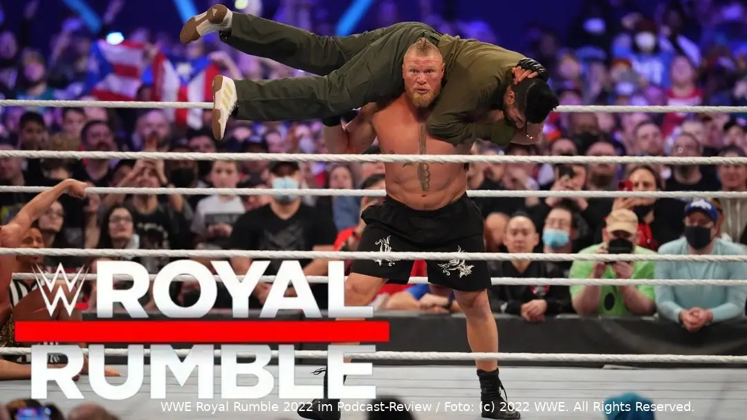 Beim Royal Rumble musste auch Bad Bunny gegen Brock Lesnar dran glauben! / Foto: (c) 2022 WWE. All Rights Reserved.