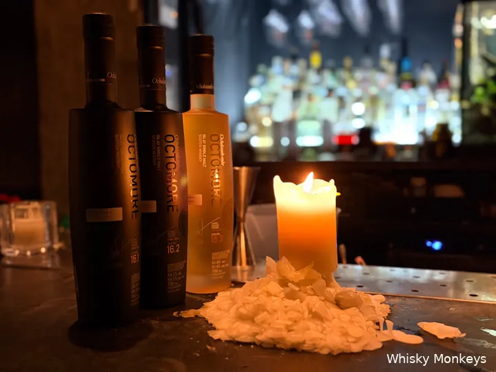 Octomore 16 whisky series by candlelight