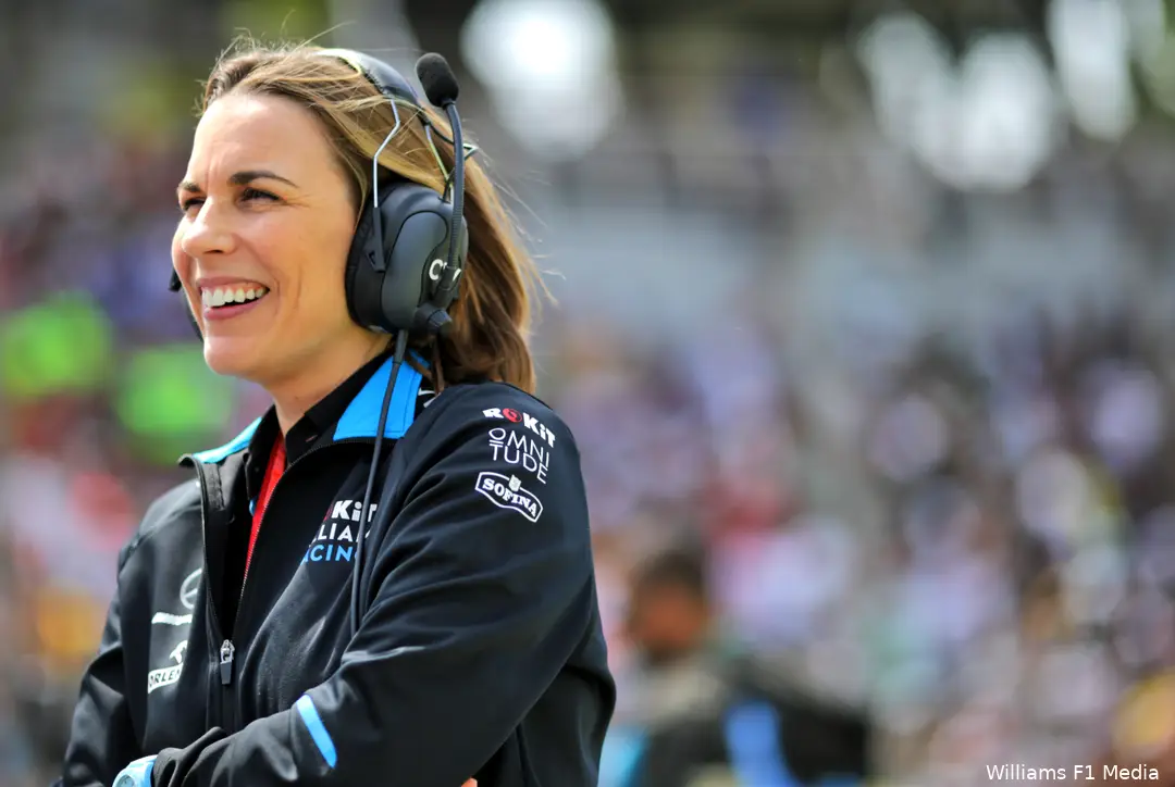 Claire Williams, de dochter van Frank Williams, als teambaas van de Britse Renstal van 2013 - 2020.