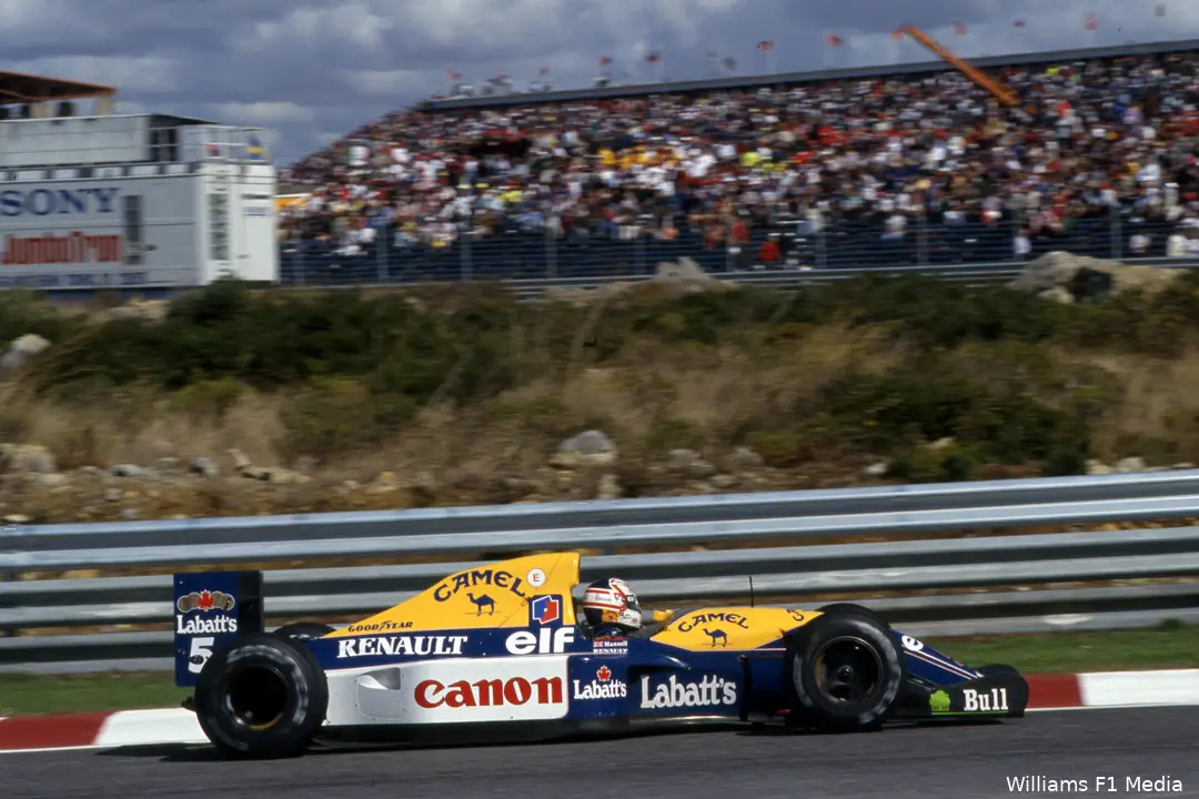 Nigel Mansell in de Williams-bolide met de Renault-krachtbron