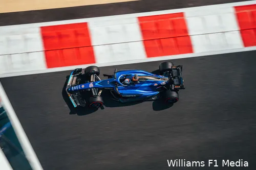 Franco Colapinto driving Williams F1 car at post-season testing in Abu Dhabi