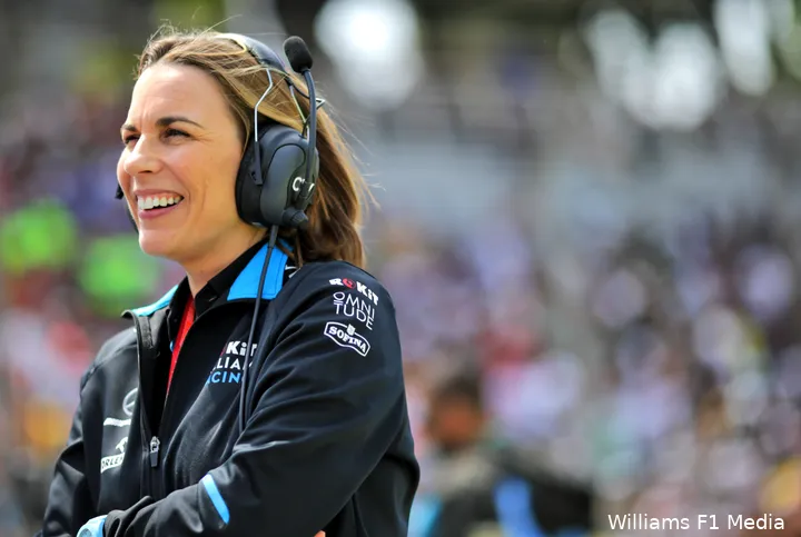 Claire Williams, de dochter van Frank Williams, als teambaas van de Britse Renstal van 2013 - 2020.