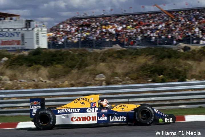 Nigel Mansell in de Williams-bolide met de Renault-krachtbron