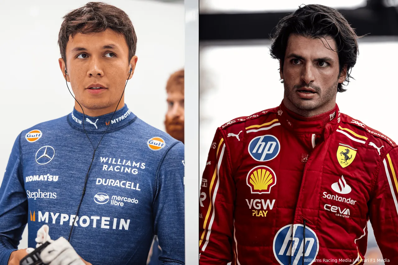 Alex Albon in the Williams Racing Suit on the left and Carlos Sainz in the Ferrari Racing Suit on the right.