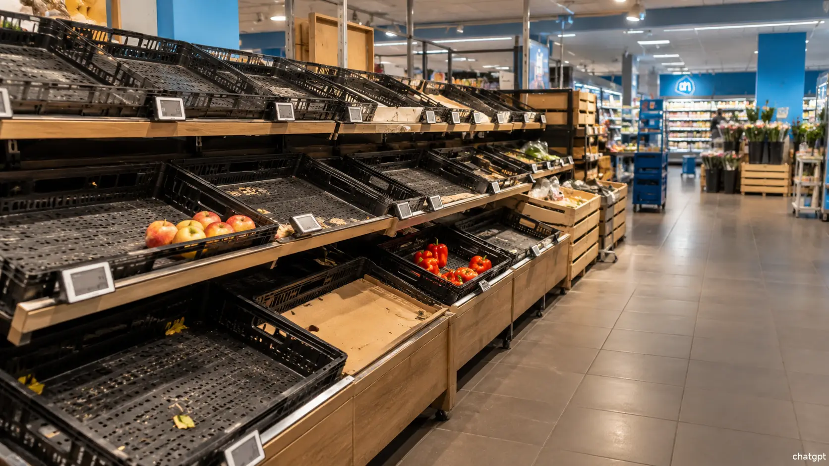 Lege groenteafdeling in de supermarkt
