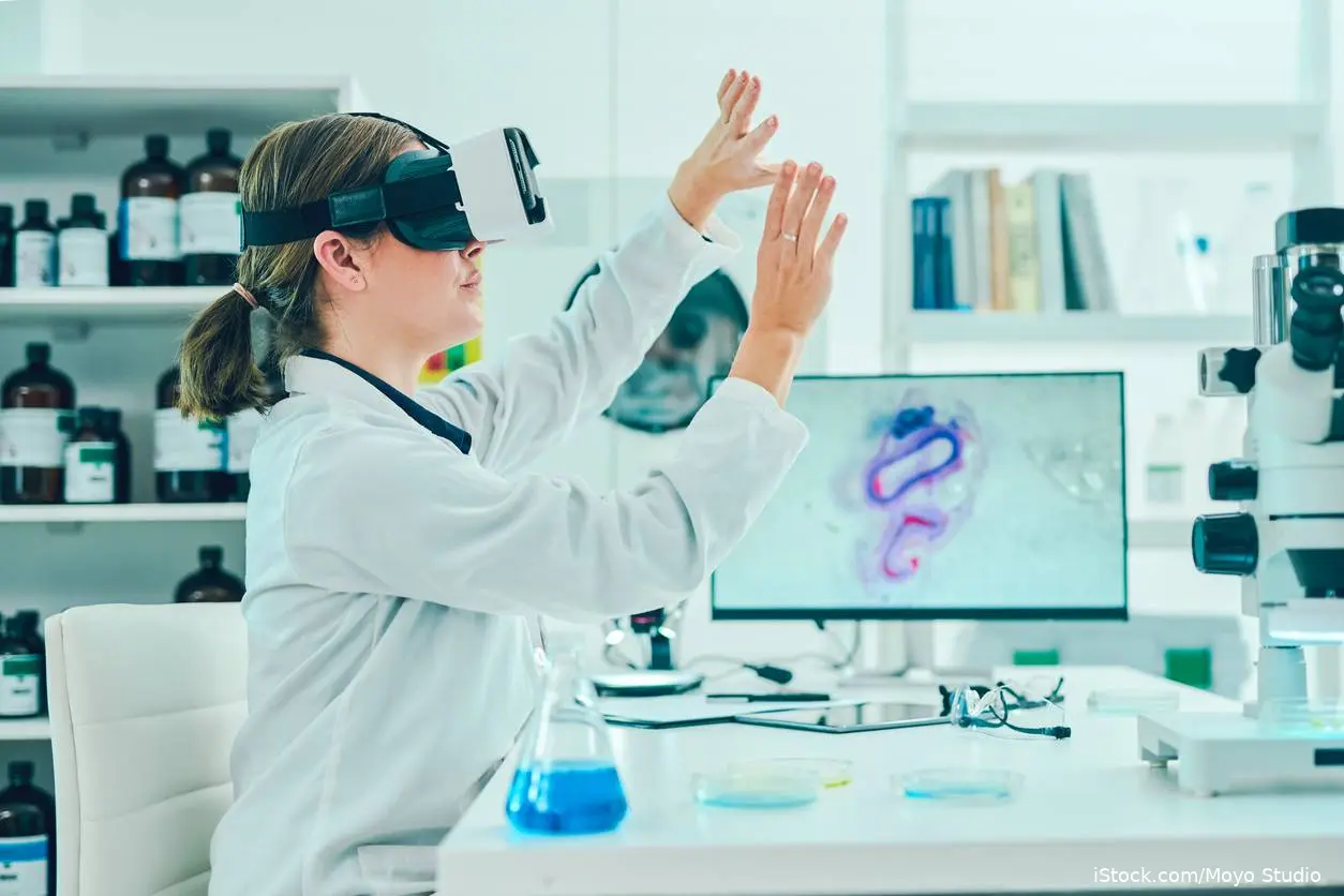 Female doctor playing virtual reality game