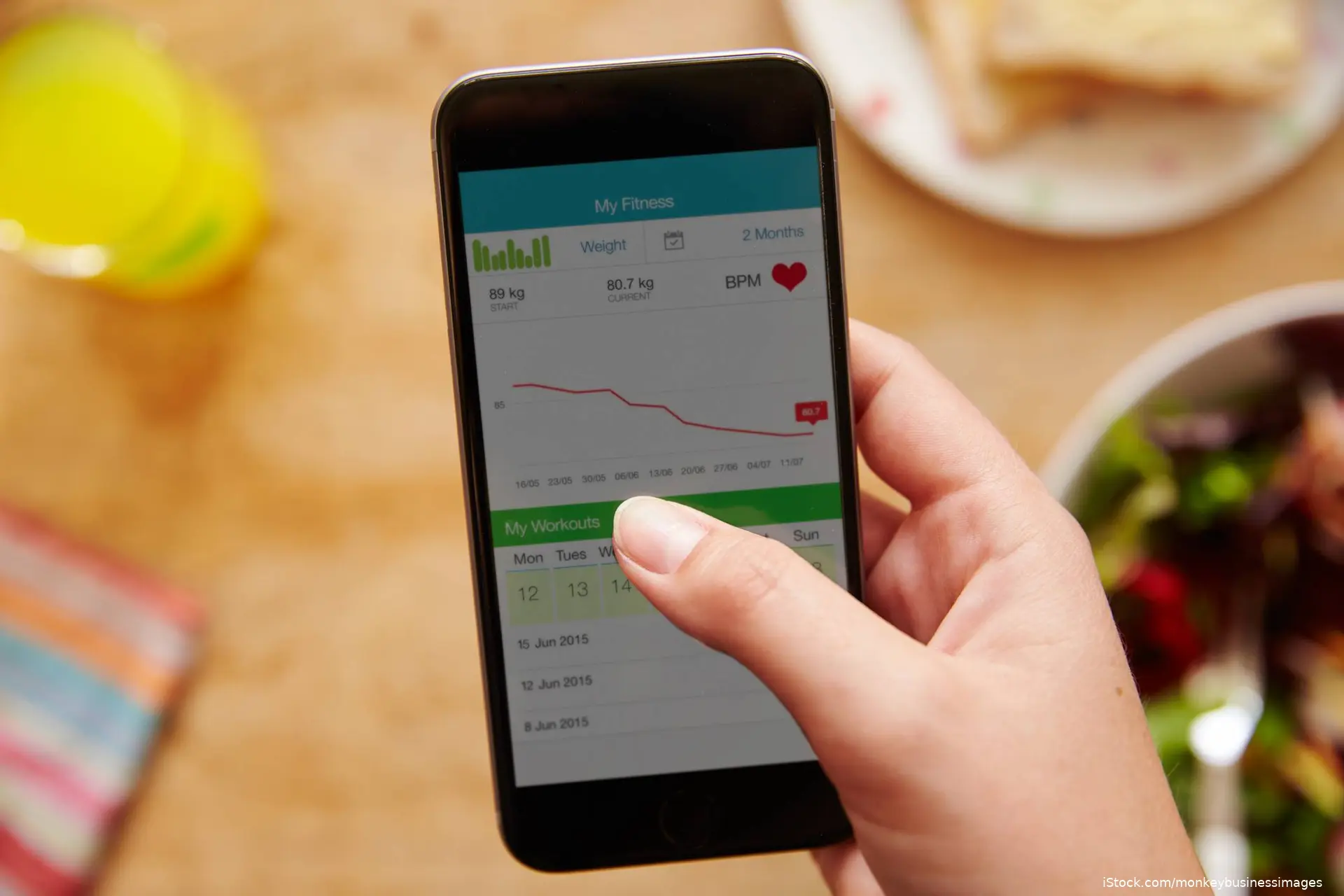 smartphone with heart monitoring app open