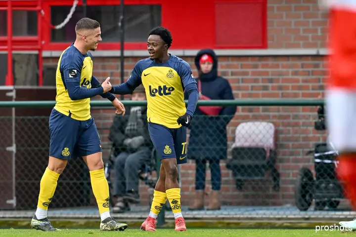 Aanvallers Franjo Ivanovic en&nbsp;Mohammed Fuseini vieren een doelpunt tegen KV Kortrijk. Afgelopen zondag won Union met 1-2 in het Guldensporenstadion.