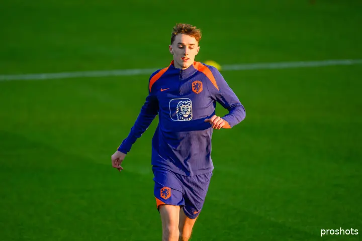 Youri Baas tijdens de training van het Nederlands elftal.