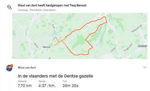 De hardlooproute van Tiesj Benoot en Wout van Aert