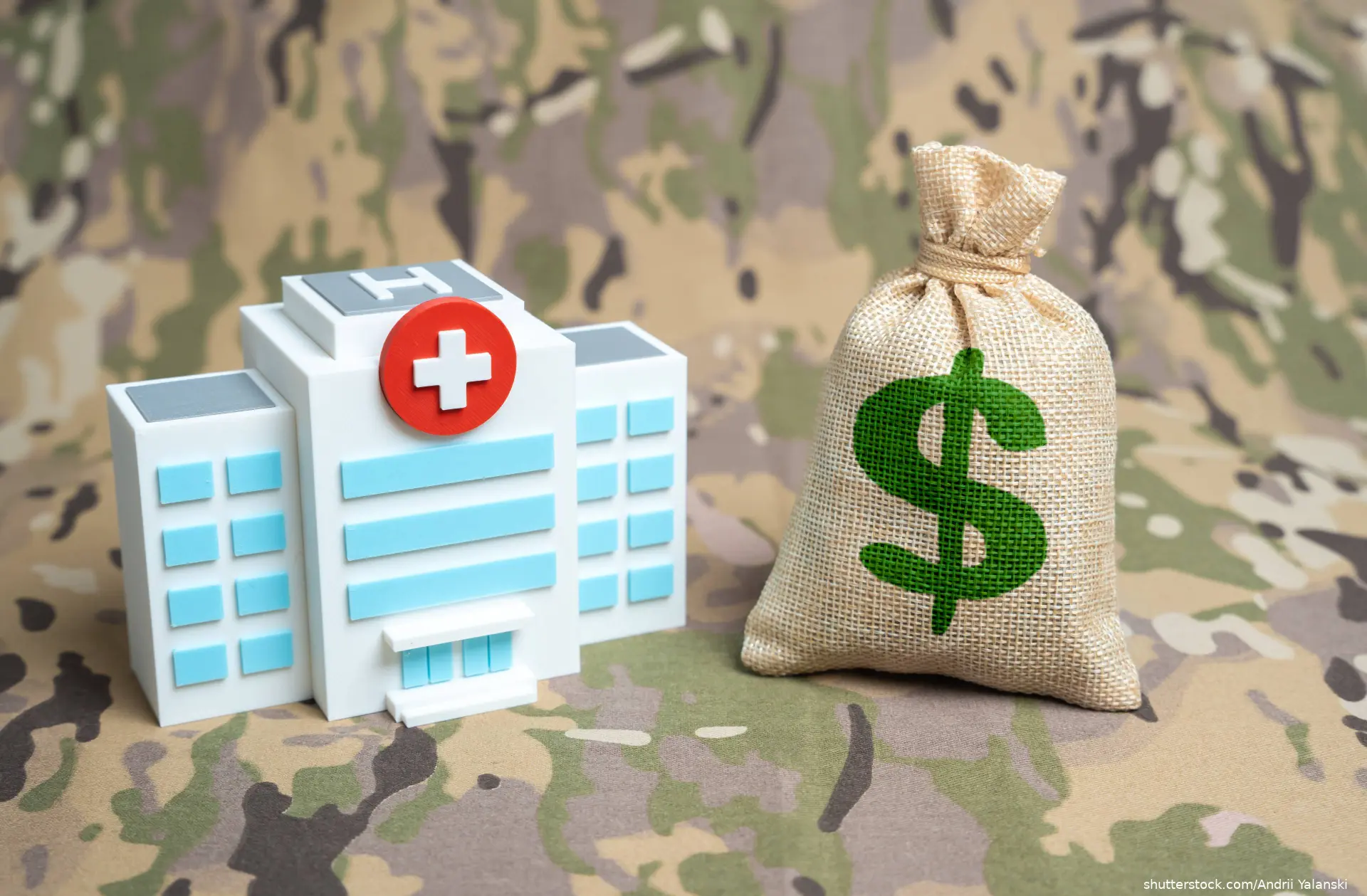 hospital model next to a bag of money shutterstock_2670558829