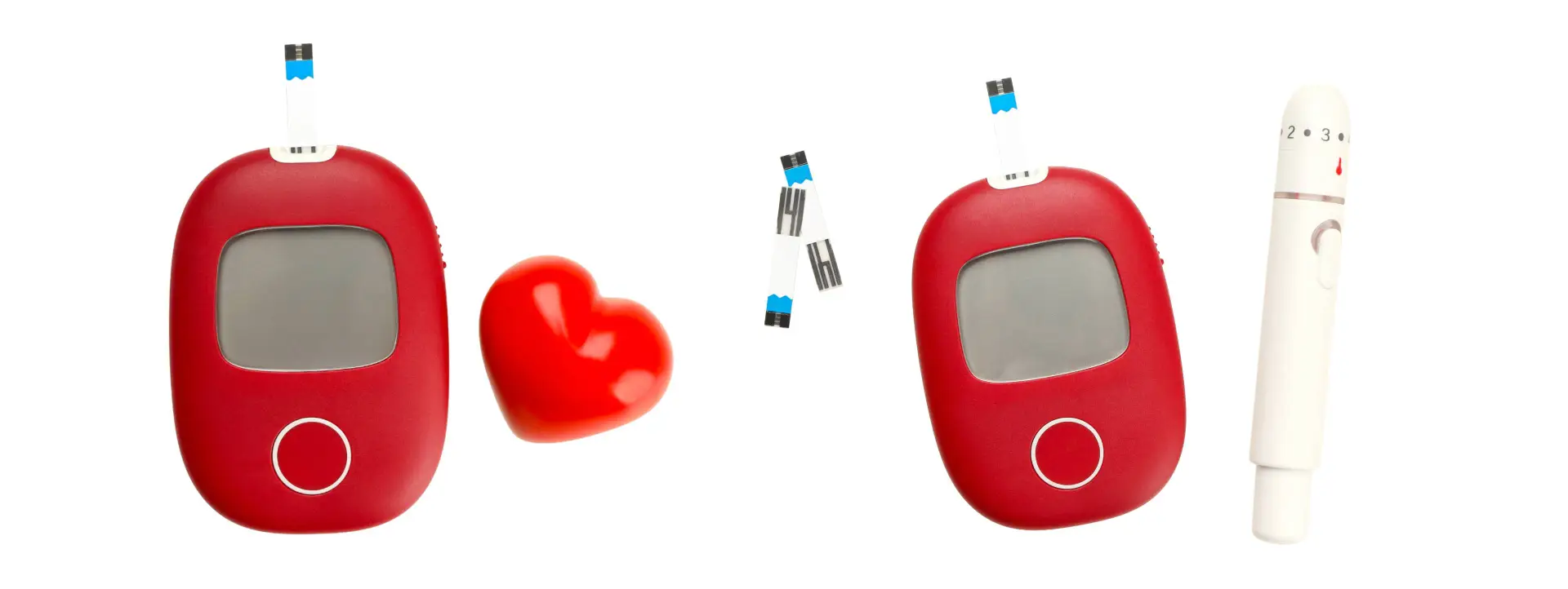 Blood glucose monitor with heart and testing supplies