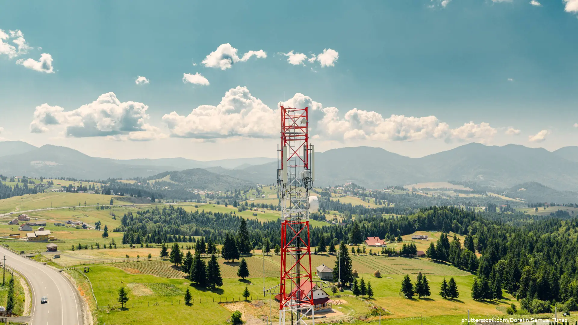 Cellular tower bringing connectivity to a remote countryside landscape,