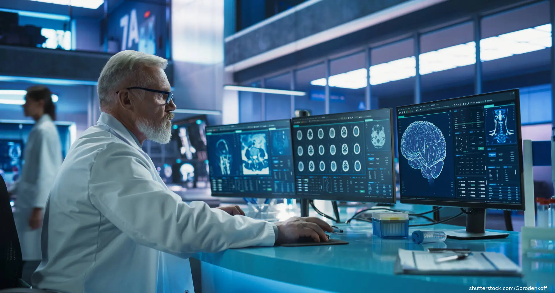 Doctor reviewing brain scan