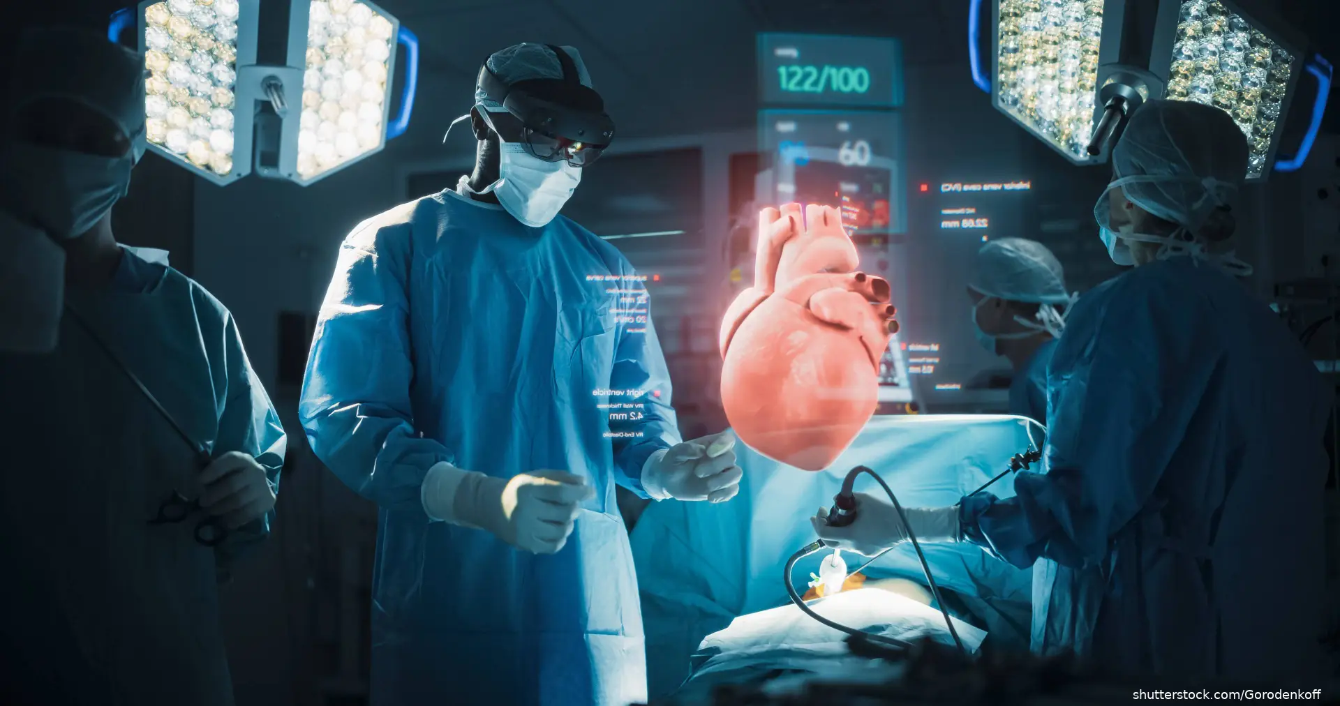operating room with image of heart over patient