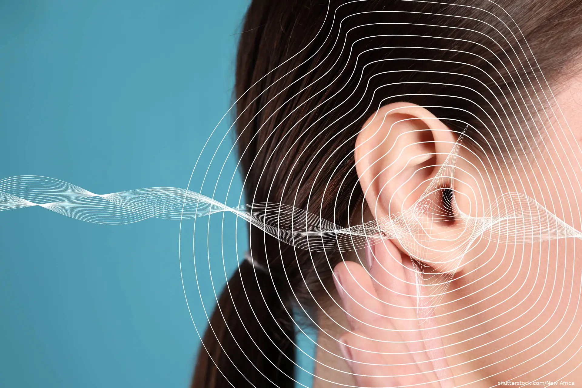 Woman's ear and sound waves illustration