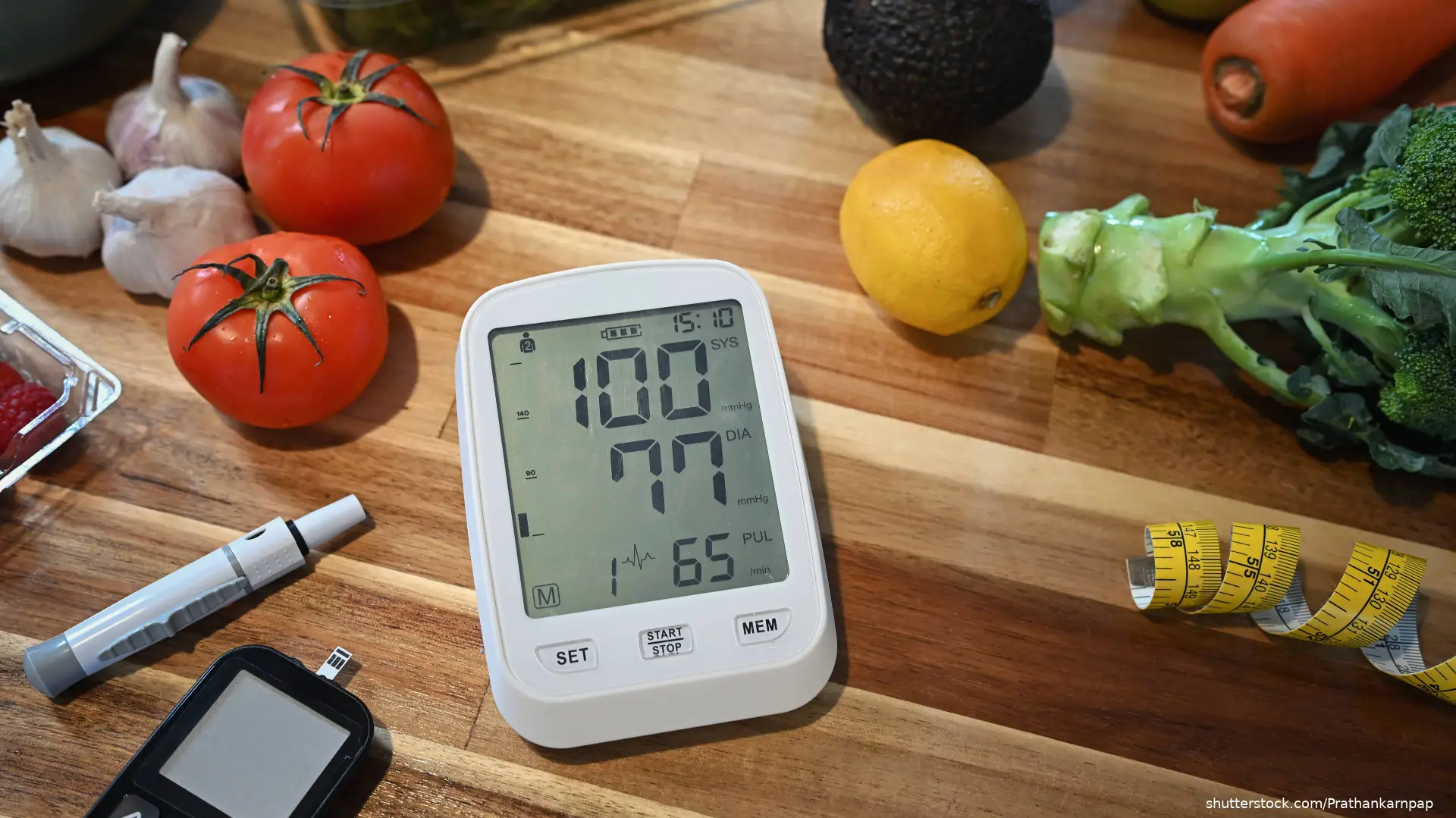 blood pressure monitor and GLP 1 pen on table