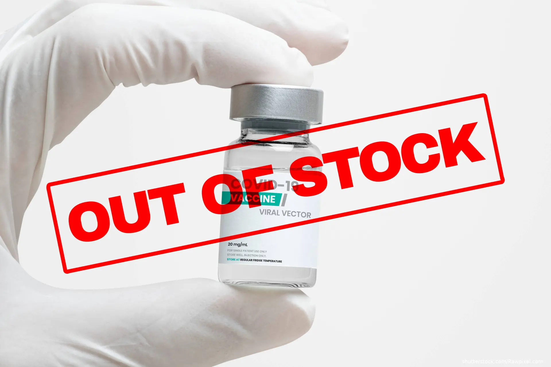 Out of stock stamp printed over image of drug vial