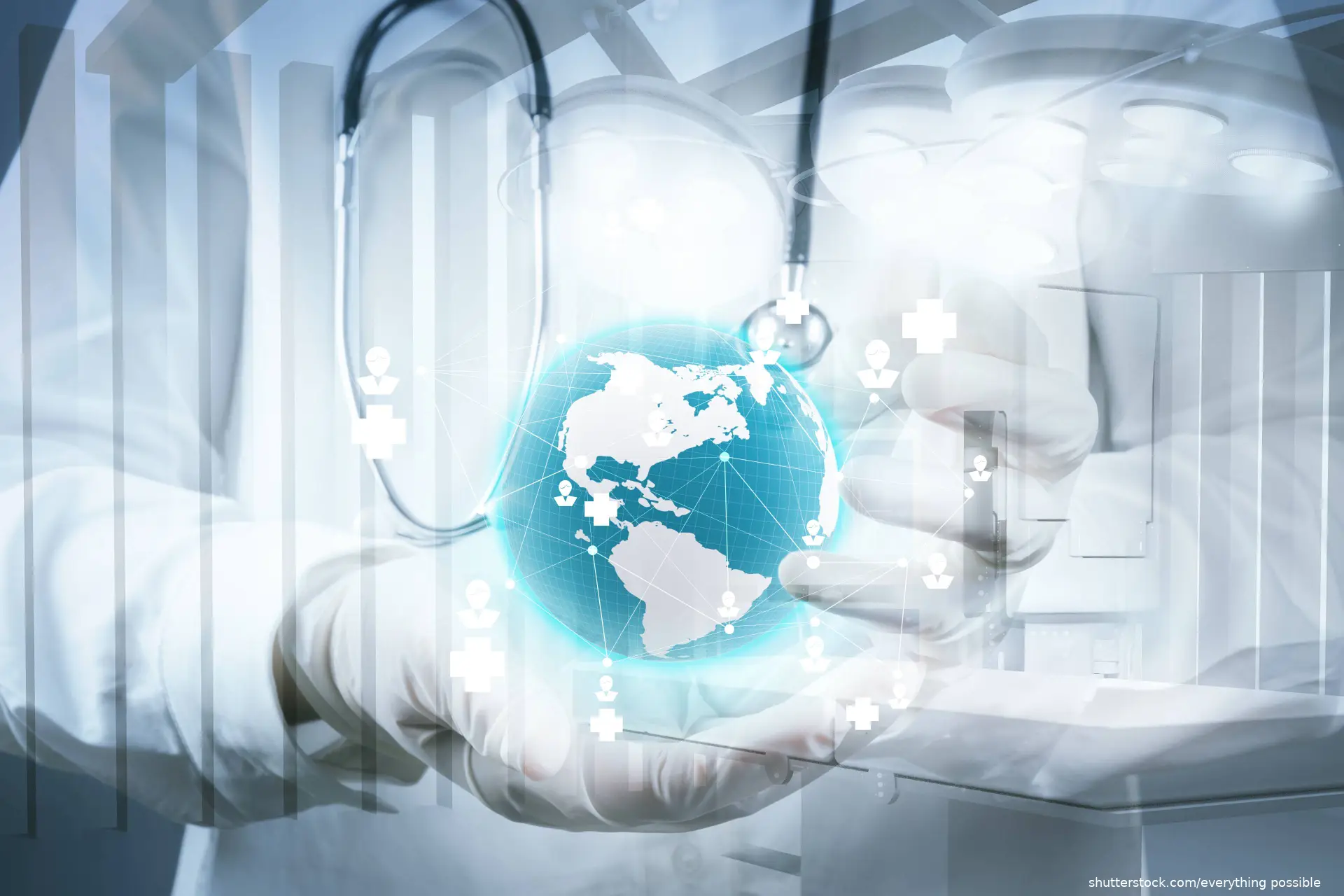 doctor holding holographic world globe in hands