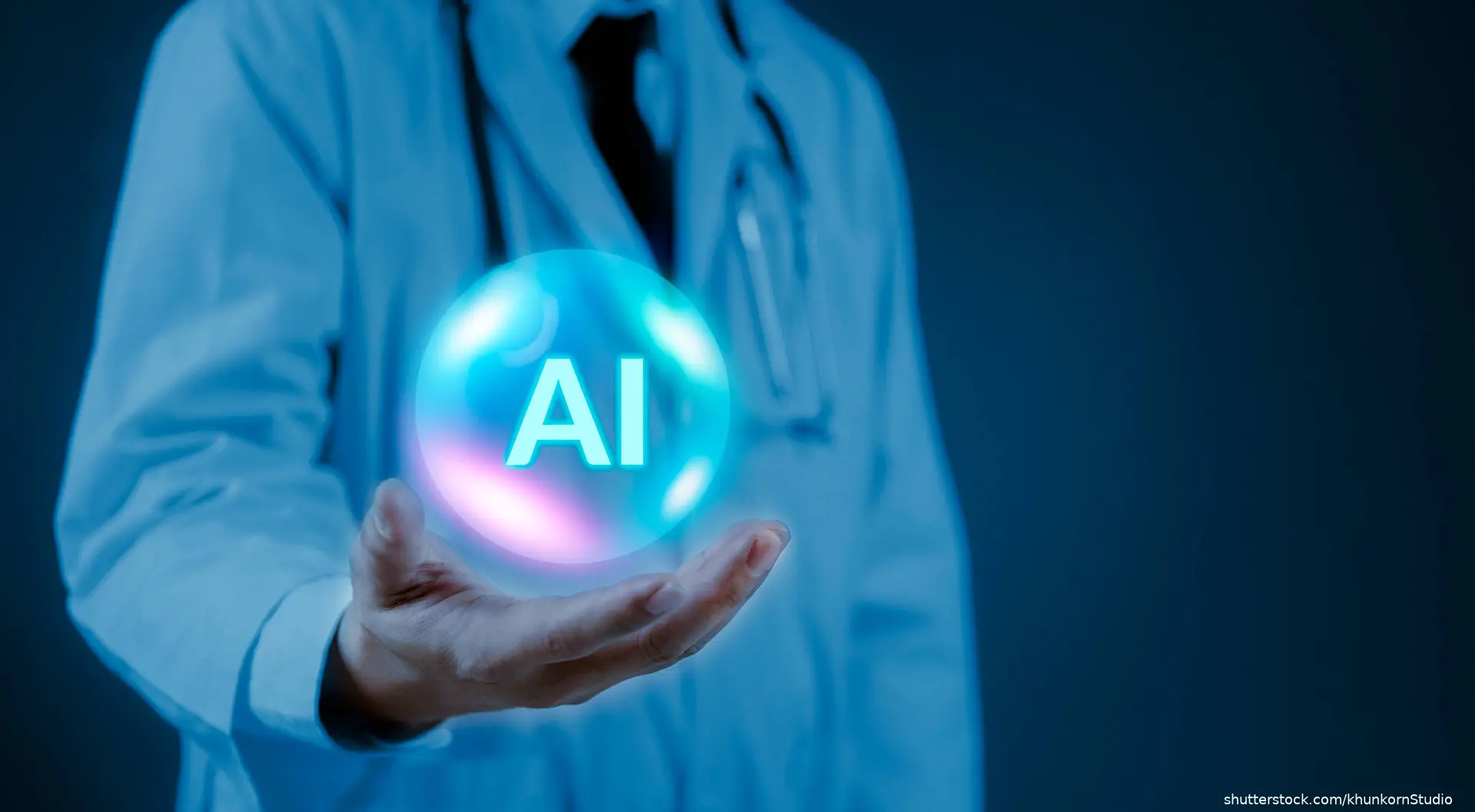 doctor holding glowing shpere that reads AI
