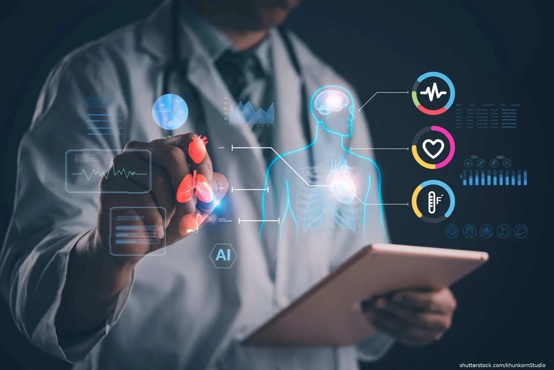 Doctor holding tablet using AI